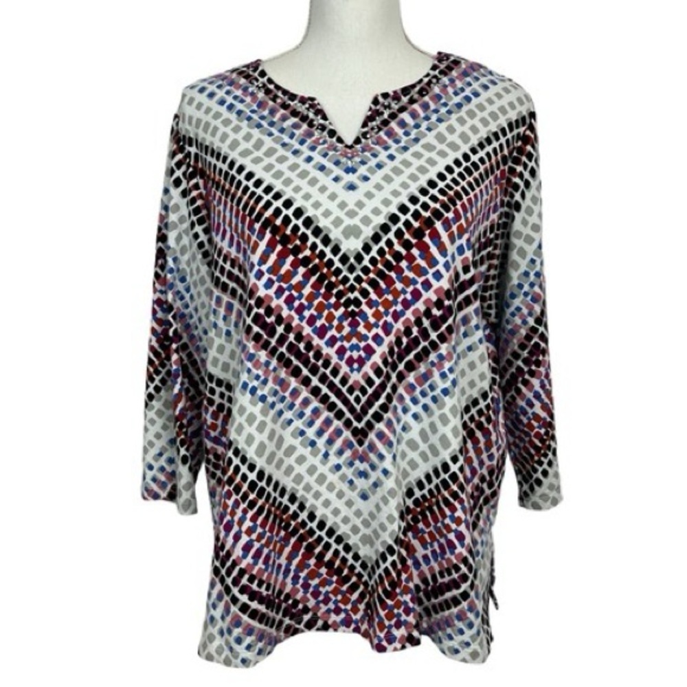 Alfred Dunner Red and Black 3/4 Sleeve Blouse